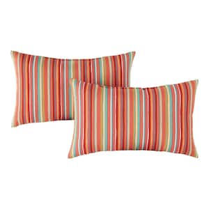 Watermelon Stripe Lumbar Outdoor Throw Pillow (2-Pack)