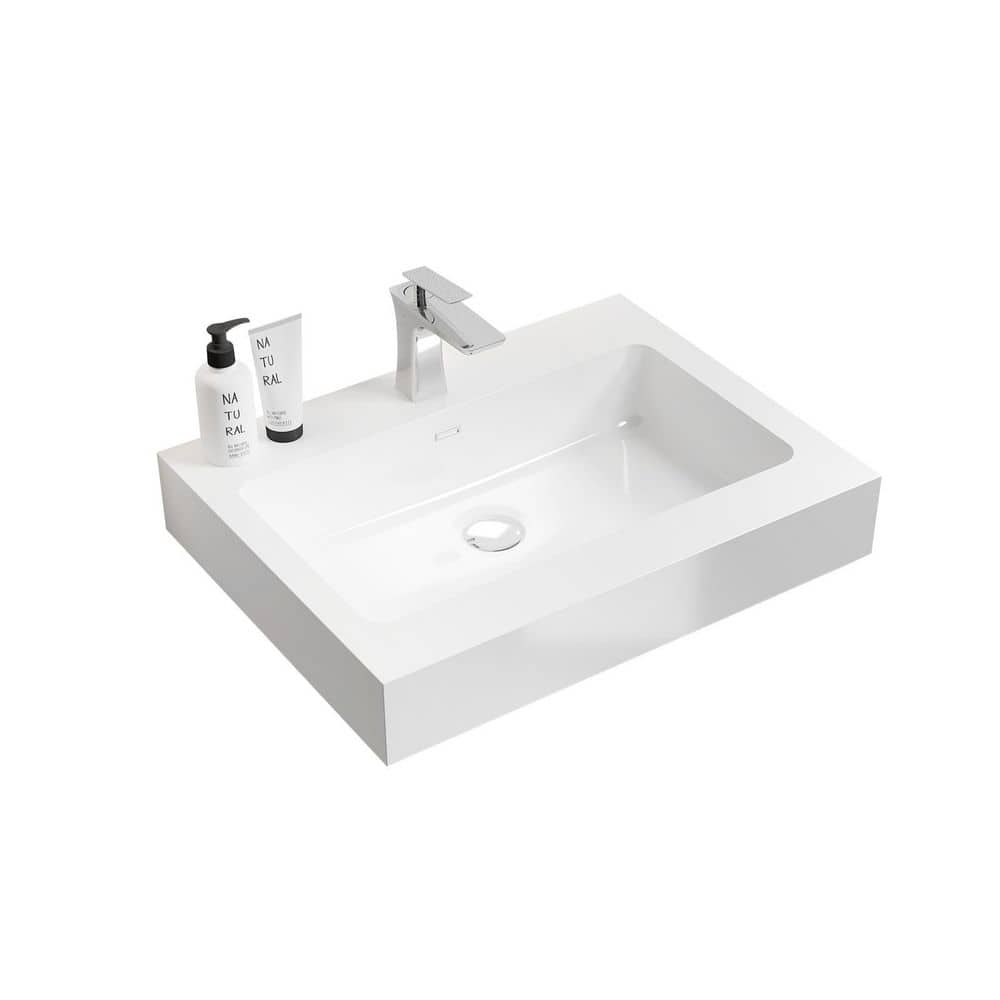 24 in. Rectangular Integrated Bathroom Sink with in White Solid Surface (wi