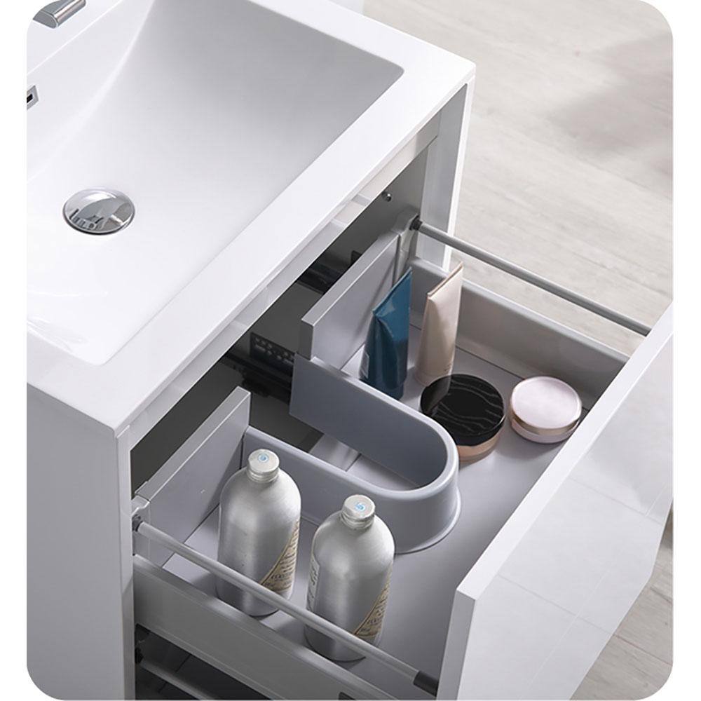 Glossy White 24" Solid Wood Wall-Mounted Modern Vanity Cabinet