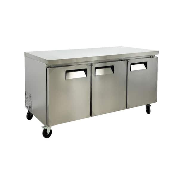 Elite Kitchen Supply 72.4 in. 20.27 cu. ft. Auto/Cycle Defrost Commercial 3-Door Undercounter Freezer EA72F in Stainless-Steel