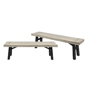 Bettinger 63 in. 2-Person Light Gray Wash and Black Wood Outdoor Patio Bench