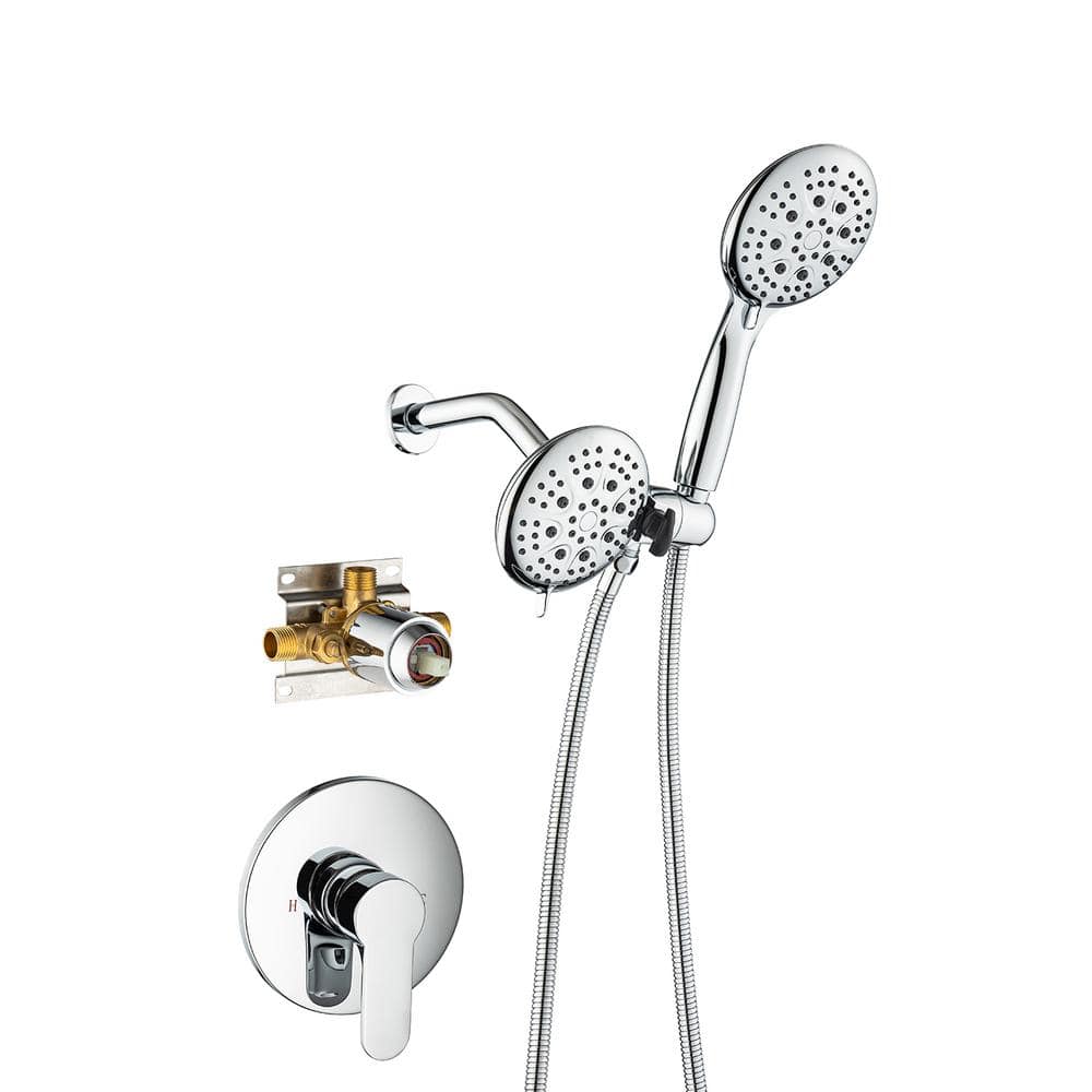 Modern 5-Spray Patterns with 2.5 GPM 4.68 in. Wall Mount Dual Shower Heads with 71 in. Shower Hose in Polished Chrome price history on PriceWatchPro