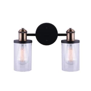 Tobias 2-Light Matte Black and Gold Vanity Light with Clear Glass Shades