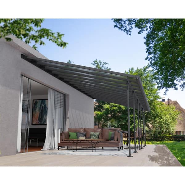Feria 13 ft. x 28 ft. Gray/Clear Aluminum Patio Cover