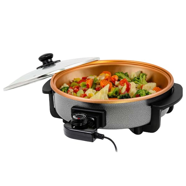 OVENTE 113 Sq. In. Copper Electric Skillet with Nonstick Coating, Frying Pan with Tempered Glass Lid