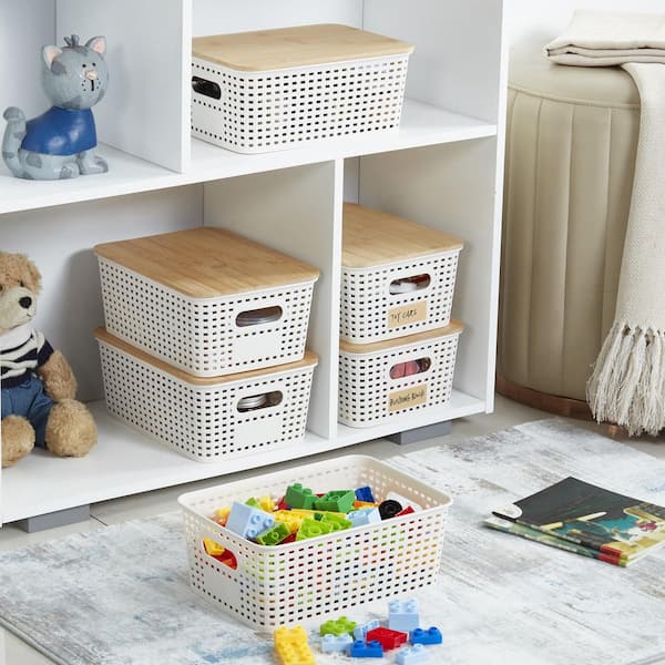 Small Plastic Storage Bins Cream White 7.2 in. x 4.1 in