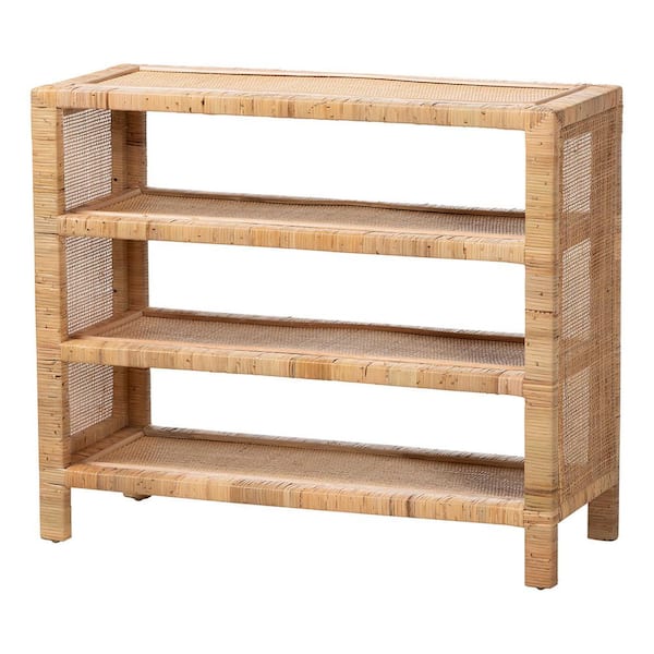 Abelia 4-Tier Rattan Household Shelving Unit Natural Brown (35.4 in. W x 30 in. H x 13.8 in. D)