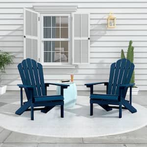 2-Piece Navy Blue Outdoor Patio Reclining Slat Polyethylene Plastic Adirondack Chair