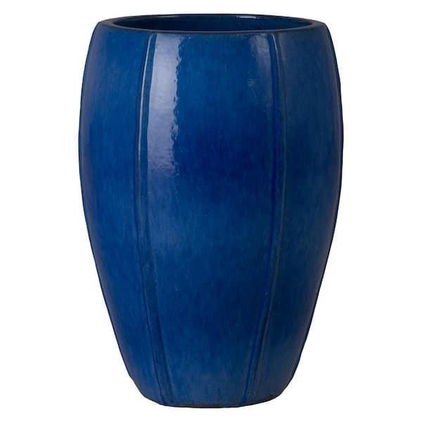 Emissary 18 in. L x 25 in. H Blue Snow Ceramic Round Planter