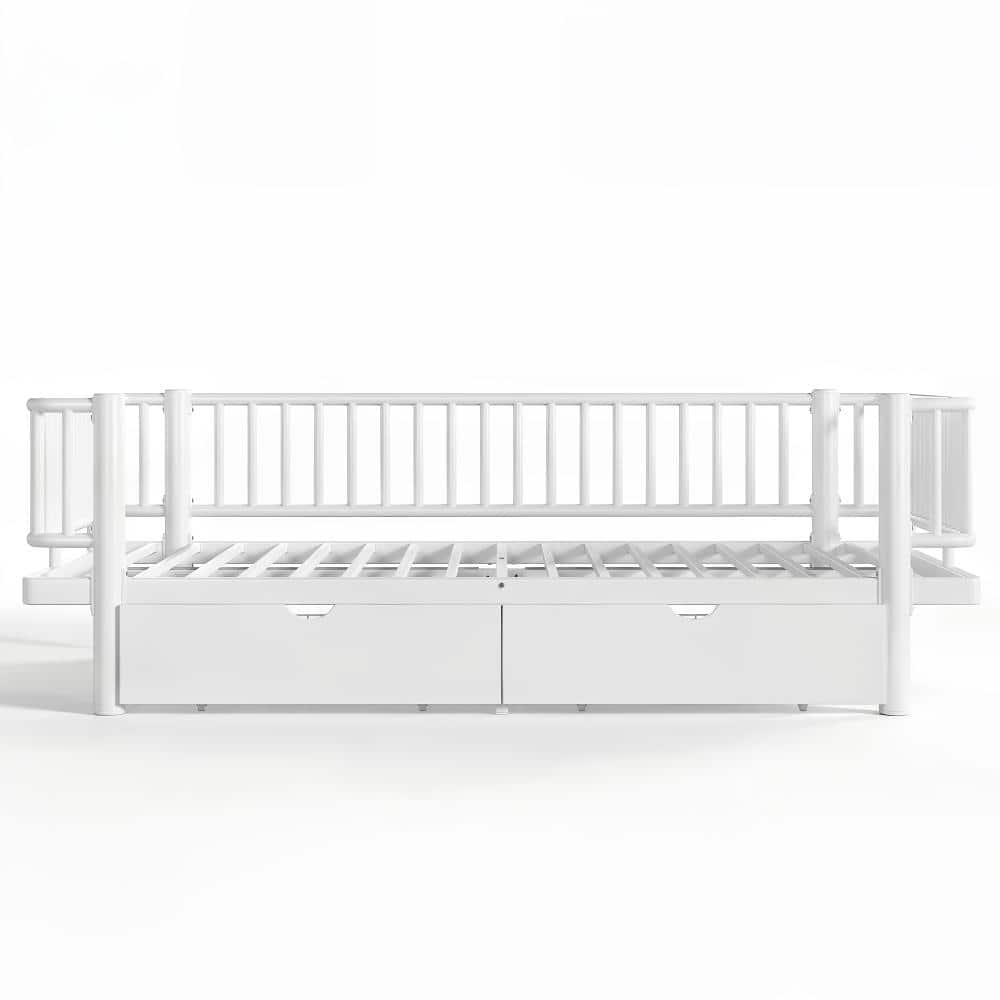 White Metal Frame Full Platform Bed with Storage Drawers, Low Profile Design durable construction price history on PriceWatchPro
