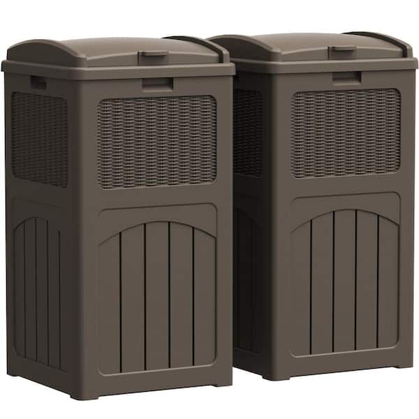 36 gal. Resin Outdoor Trash Can, Plastic Deck Box Set of 2 in Brown