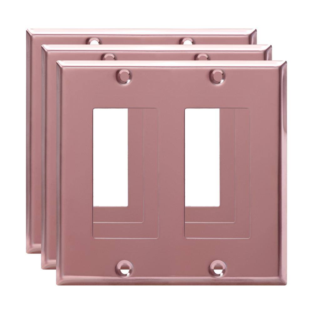ENERLITES 2-Gang Polished Rose Gold Decorator/Rocker Outlet Metal Wall ...