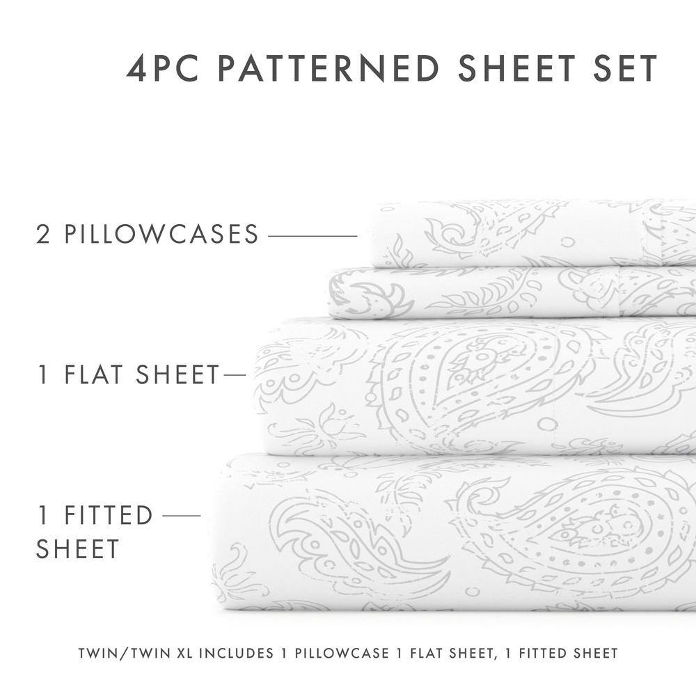 Light Gray Floral Queen Microfiber Deep Pocket Sheet Set