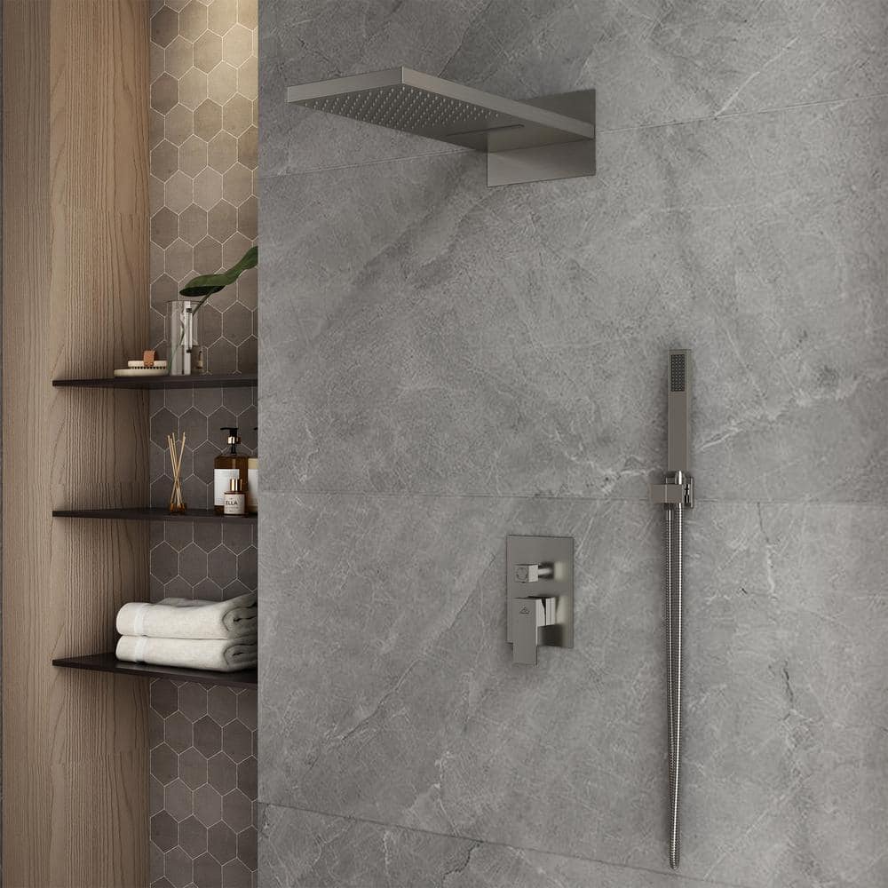 Brushed Nickel Dual-Function Rainfall Shower System with Handheld