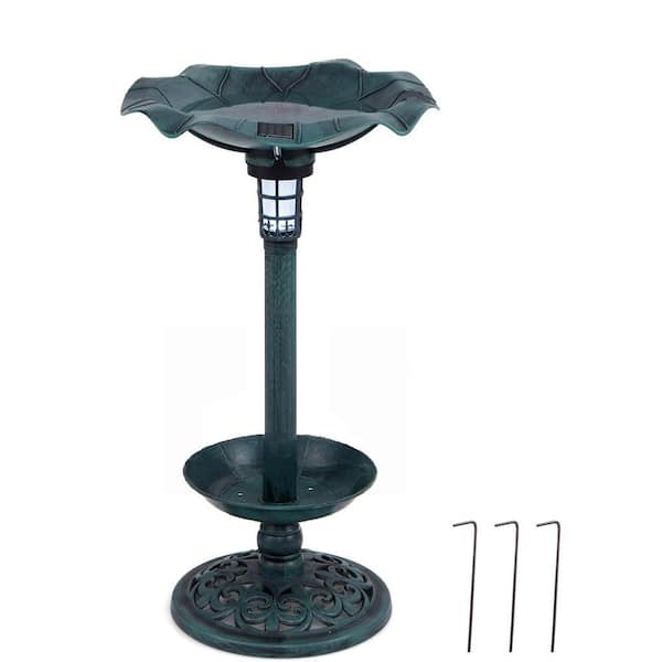 17 in. Dia Pedestal Bird Bath and Feeder for Outside Vintage Standing Solar Bird Bath (Green)