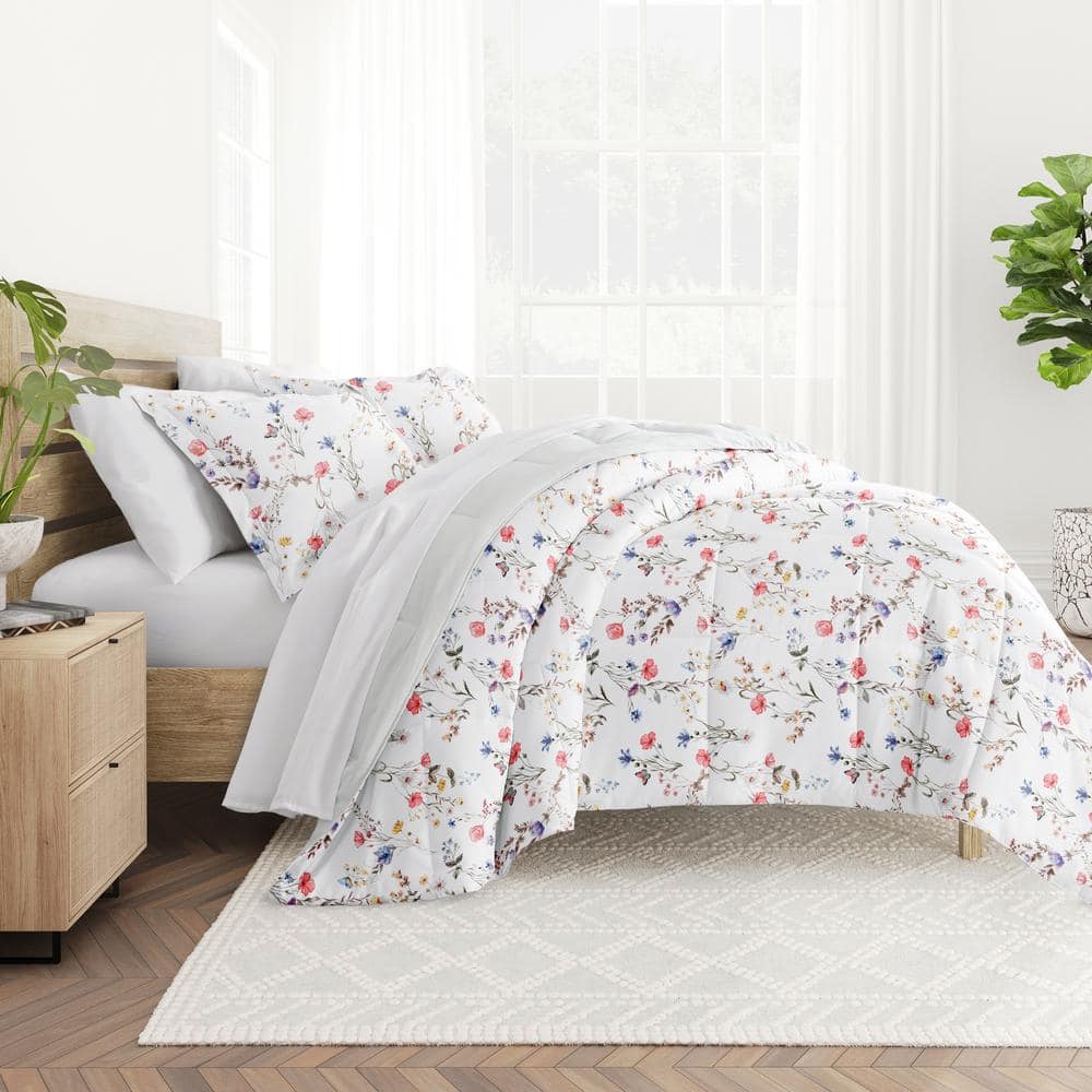 Full Pink Floral Down Alternative Reversible Comforter Set