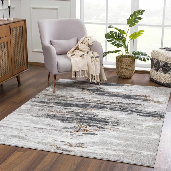Liverpool Collection Black, Gray, Off White 2 ft X 3 ft. Modern Abstract Contemporary Living Room Area Rug