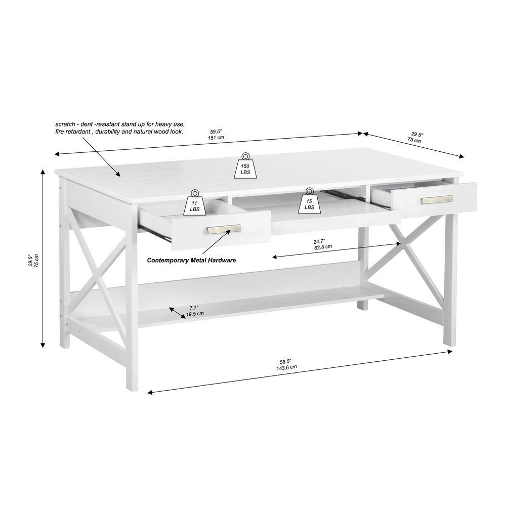 White Birch Wood Writing Desk with Keyboard Tray and Drawers