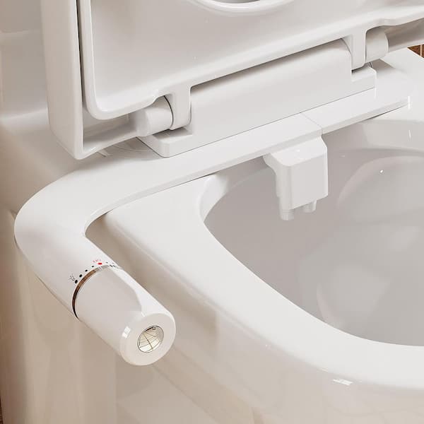 Ultra-Thin Non-Electric Attachable Bidet System Bidet Attachment Dual Nozzle with Protective Nozzle Door in White