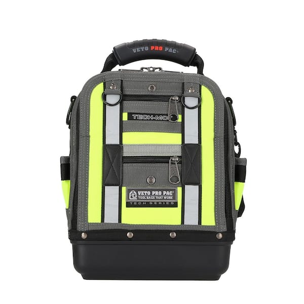 12in 44-Pkt HiViz Yellow Nylon Bag/Tote W Padded Handle;Shoulder Strap;Shatterproof;Waterproof;Weatherproof;Zippered Top