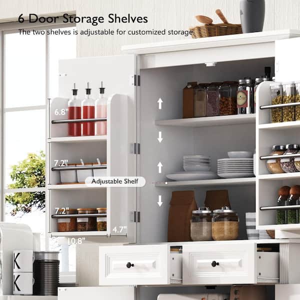 Nestfair Freestanding White 71 in. Tall Kitchen Pantry Cabinet