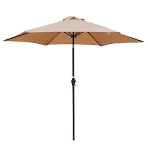 9 ft. Umbrella Steel Outdoor Patio Market Beach Umbrella in Brown with Crank Tilt System
