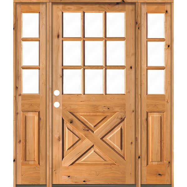 Krosswood Doors 64 in. x 80 in. Alder 2 Panel Right-Hand/Inswing Clear Glass Clear Stain Wood Prehung Front Door w/Double Sidelite