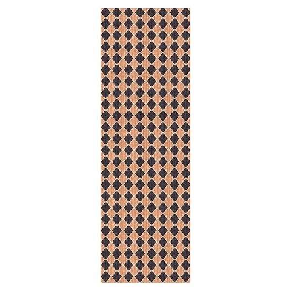 Heavy Duty Black and Beige 31 in. W x 6 ft. L Indoor/Outdoor Trellis Runner Rug