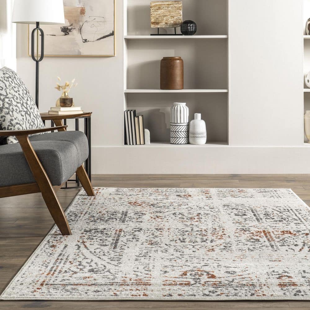 Arlena Red and Gray Synthetic 8' x 10' Vintage Area Rug