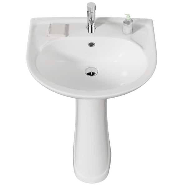16.5 in. D x 20 in. W Bathroom Pedestal Sink Combo Novelty U-Shape Vitreous China in White with 1 Faucet Hole