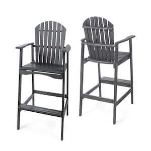 Dark Gray Wood Outdoor Adirondack Bar Stool (2-Pack)