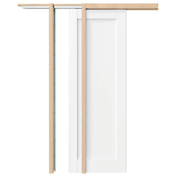 TENONER 28 in. x 80 in. 1-Panel, Solid Core, DIY Painted, White Primed, MDF, Pre-Assembled Sliding Door with All Hardware