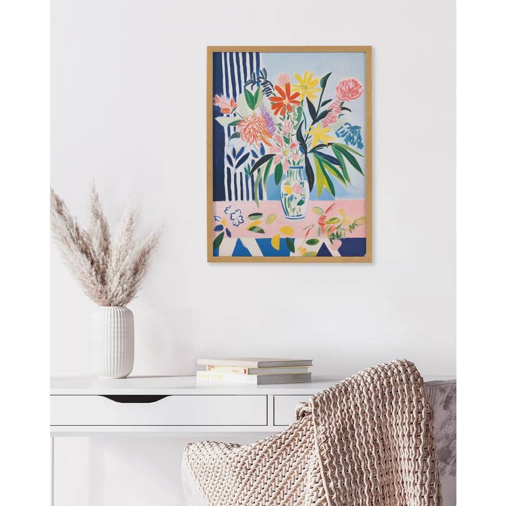 Cheerful Maximalist Floral Arrangement Print in Gold Frame