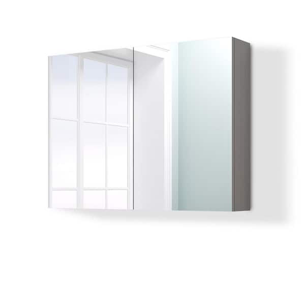 32 in. W x 24 in. H Rectangular Surface Mount Medicine Cabinet with Mirror Gray