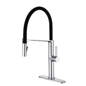 Magnetic Single Handle Pull Down Sprayer Kitchen Faucet with Deckplate and Water Supply Line Included in Chrome