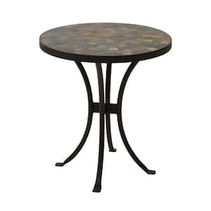 Round 18 in. Rustic Slate Metal Outdoor Accent Table