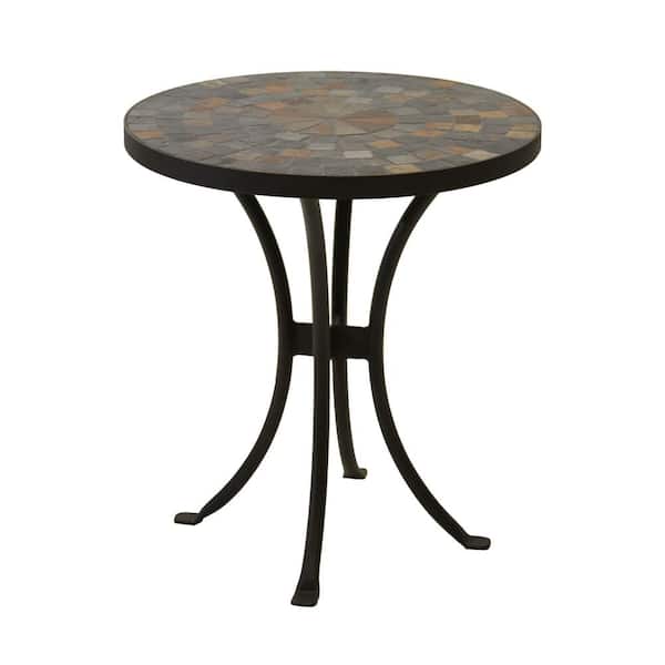 Outdoor Interiors Round 18 in. Rustic Slate Metal Outdoor Accent Table