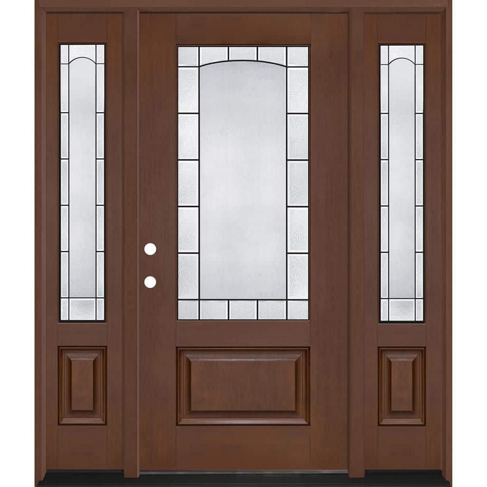 Regency 68 in. x 80 in. 3/4 Empire Decorative Glass RHIS Chestnut Mahogany Fiberglass Prehung Front Door w/14inSLs4-9/16 price history on PriceWatchPro