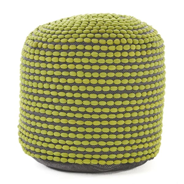 Bannon Green Waterproof Fabric Handcrafted Cylindrical Pouf Ottoman