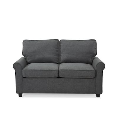 Addison 57 in. Dark Heather Grey Solid Polyester 2-Seat Loveseat with Memory Foam Sleeper