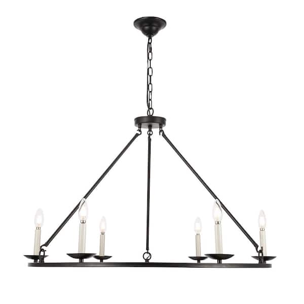36 in. Home Living 6-Light Black Chandelier with no Bulbs Included