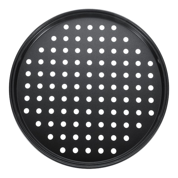 Non-Stick 9.4 in. Carbon Steel Perforated Pizza Pan with Holes for Crispy Crust Oven Baking Black