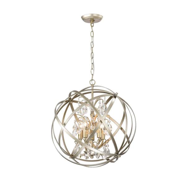 Jojospring Sara 5-Light 18.9 in. Dia Champagne Metal and Crystal Orb Chandelier