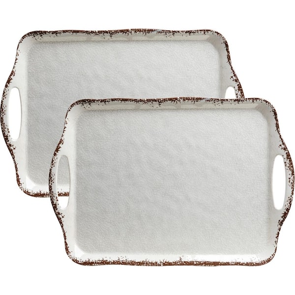 17.75 in. Ivory Melamine Decorative Platter with Handles (Set of 2