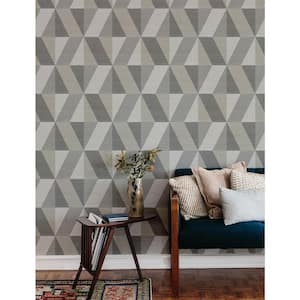 Winslow Stone Grey Geometric Faux Grasscloth Wallpaper Sample