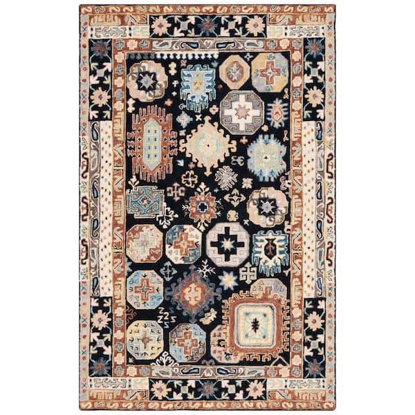 SAFAVIEH Aspen Black/Ivory  4 ft. x 6 ft. Bohemian Geometric Area Rug