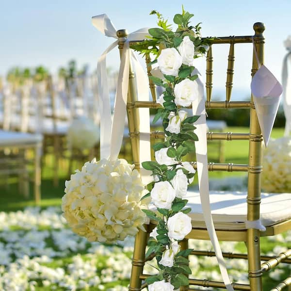 78 in. White Indoor/Outdoor Artificial Rose Flower Garland 3