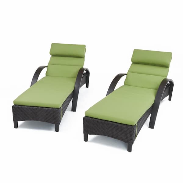 RST BRANDS Barcelo 2-Piece Wicker Outdoor Chaise Lounge with Sunbrella Ginkgo Green Cushions