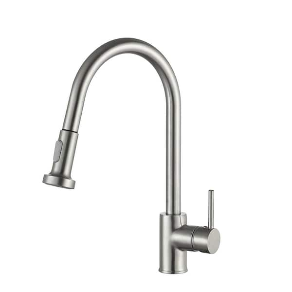 Anzzi Tycho Single Handle Pull Out Sprayer Kitchen Faucet In Brushed Nickel Kf Az213bn The Home Depot