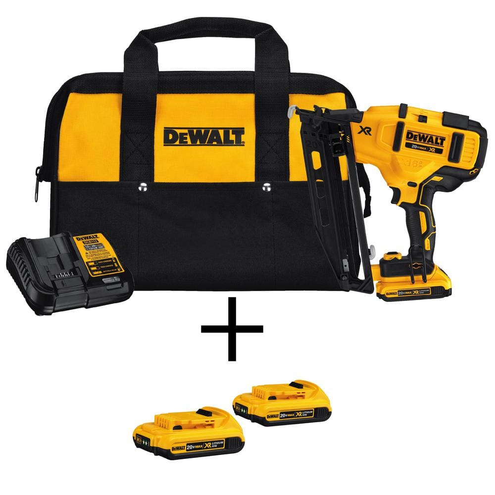 DEWALT 20V MAX XR Lithium-Ion 16-Gauge Cordless Angled Finish Nailer Kit with (3) 2.0Ah Batteries, Charger and Bag -  DCN660D1203-2
